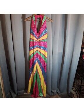 Nasty Gal Sequin Colorblock Plunge Wide Leg Jumpsuit